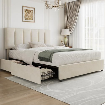 Full Size Bed Frame with 4 Storage Drawers, Adjustable Height Headboard, view 2