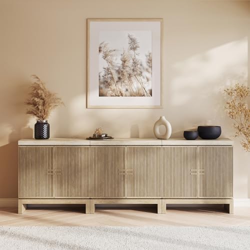 Set of 3 Anton Sideboard Buffet Cabinet - Travertine Greige, view 8