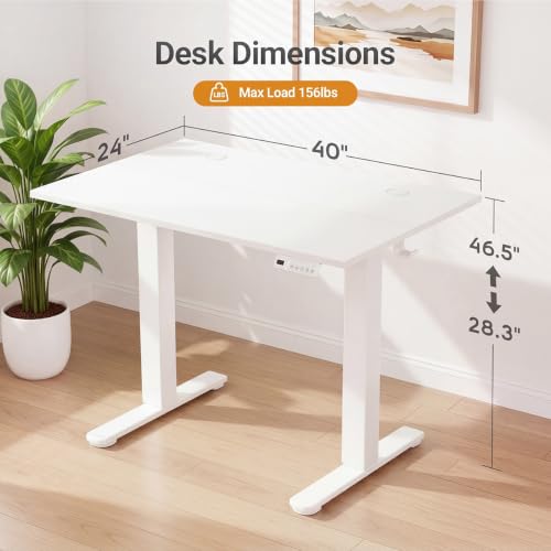 40 x 24 Inch White Electric Standing Desk, view 4
