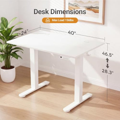 40 x 24 Inch White Electric Standing Desk, view 4