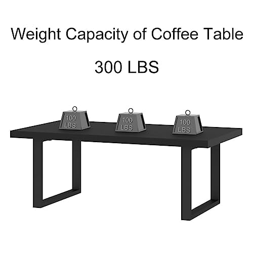 Modern Black Coffee Table, Minimalist Industrial Wooden Center Table, Simple Farmhouse Rectangle Living Room Table, Wood and Metal Cocktail Coffee Table for Home Bedroom Office, Black Oak, 47 Inch
