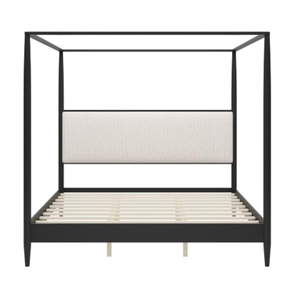 King Size Solid Wood Canopy Bed Frame with Upholstered Headboard, view 8