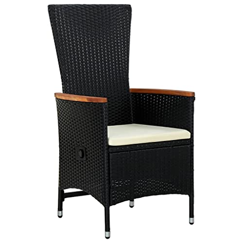 Black and Cream White Adjustable Backrest Outdoor Dining Set with 31.5 Inch Square Patio Table and PE Rattan Garden Furniture