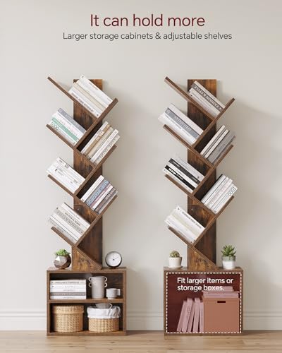 6 Tier Tree Bookshelf, Tall Small Bookcase with Storage Cabinet, view 5