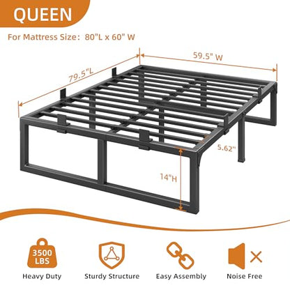 Metal Queen Bed Frame with Steel Support, view 3