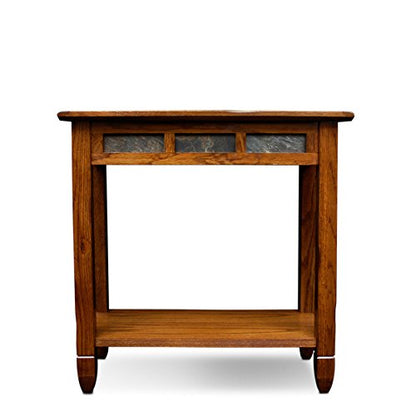Sibley End Table, Solid Wood, 12 in. Wide, Slate Tile Detail, 1 Lower Shelf, Narrow Width, Easy-Assembly, Rustic Oak, 24.0 in. L x 12.0 in. W x 24.0 in. H, 10060