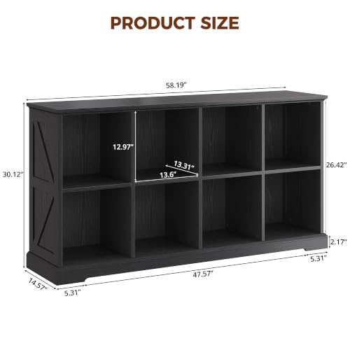 8 Cube Storage Organizer, Farmhouse Bookshelf with Storage, Black, view 3
