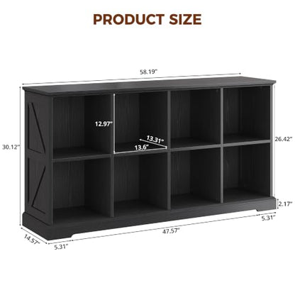 8 Cube Storage Organizer, Farmhouse Bookshelf with Storage, Black, view 3
