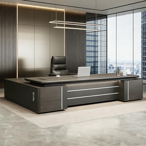 Modern L-Shaped Executive Desk with Drawers, view 2