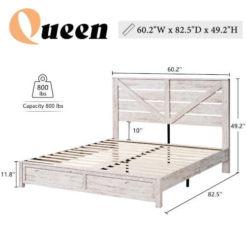 5-Piece Farmhouse Bedroom Set, Queen Bed Frame & Dresser, White, view 4