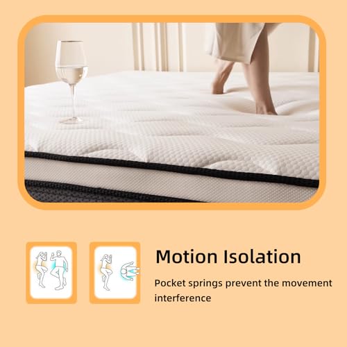 Queen Mattress, 10 Inch Queen Size Mattress in a Box, Memory Foam Hybrid Mattresses with Individual Pocket Spring for Motion Isolation & Silent Sleep, Pressure Relief, Medium Firm
