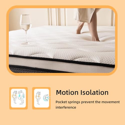 Queen Mattress, 10 Inch Queen Size Mattress in a Box, Memory Foam Hybrid Mattresses with Individual Pocket Spring for Motion Isolation & Silent Sleep, Pressure Relief, Medium Firm