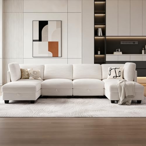 Modular Sectional Sofa with Adjustable Backrest, Convertible L/U-Shaped Sleeper Couch for Living Room, Cloud Sofa Bed Modern Reversible Design, Beige
