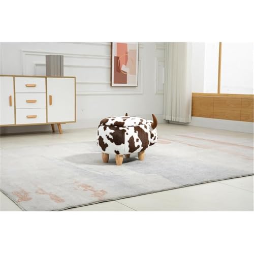 Cow Ottoman for Kids' Bedroom, Playroom, Nursery, and Living Room, Animal Ottoman with Storage, Footstool for Kids, Brown Cow Print
