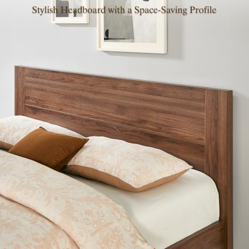 King Bed Frame with Headboard and Footboard Storage Bench,Light Walnut, view 6
