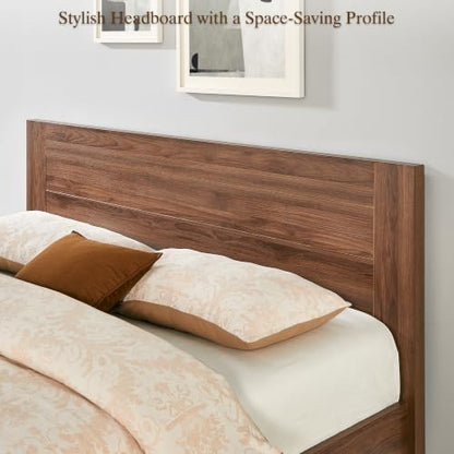 King Bed Frame with Headboard and Footboard Storage Bench,Light Walnut, view 6