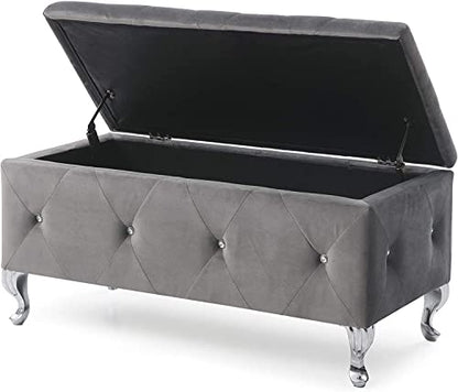 Glam 38 Inches Storage Ottoman Bench for Entryway, Hallway, Living Room, and Bedroom, Upholstered Tufted Faux Leather Ottoman with Storage, Foot Rest and Organizer, Fossil Gray