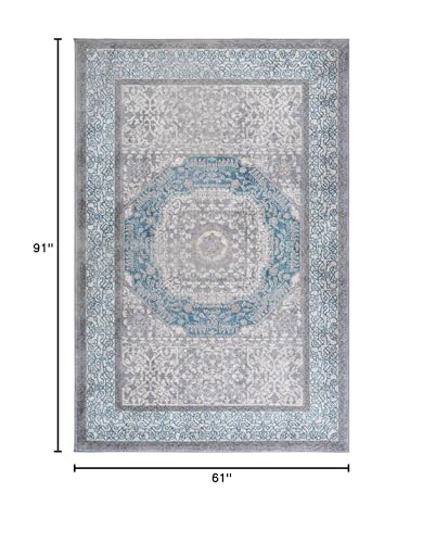 SAFAVIEH Sofia Collection Area Rug - 5'1" x 7'7", Light Grey & Blue, Vintage Oriental Distressed Design, Non-Shedding & Easy Care, Ideal for High Traffic Areas in Living Room, Bedroom (SOF365A)