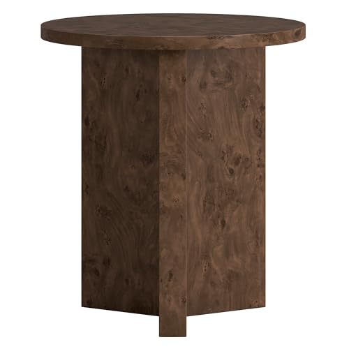 20" Round Side Table, Nightstand, End Table, Walnut Burl | Scandinavian-inspired round end table with an X-base and clean lines for living rooms, offices, or bedrooms