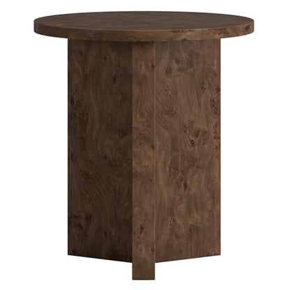 20" Round Side Table, Nightstand, End Table, Walnut Burl | Scandinavian-inspired round end table with an X-base and clean lines for living rooms, offices, or bedrooms