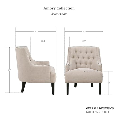 Accent Chair Reading Chair Comfy Chair for Bedroom, Upholstered Armchair with Solid Wood Frame, Tufted Cushion Nail Head Trim, Single Sofa Chair for Living Room, Office, Taupe Chenille