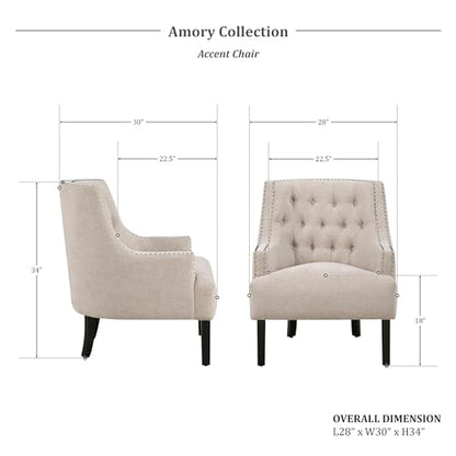 Accent Chair Reading Chair Comfy Chair for Bedroom, Upholstered Armchair with Solid Wood Frame, Tufted Cushion Nail Head Trim, Single Sofa Chair for Living Room, Office, Taupe Chenille
