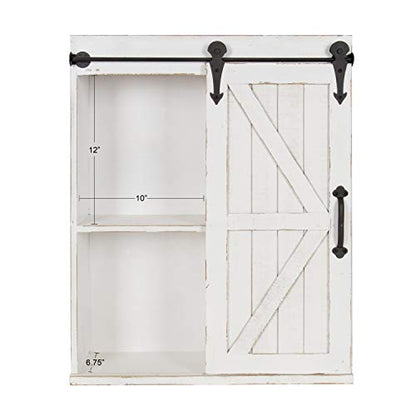 Cates Modern Farmhouse Decorative Wood Wall Storage Shelving Cabinet with Sliding Barn Door, Rustic White