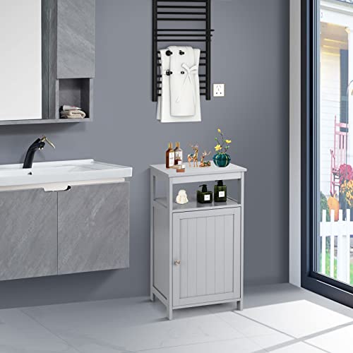 Bathroom Floor Storage Cabinet, Multifunctional Free Standing Cabinet with Single Door and Adjustable Shelf, Side Cabinet for Home Living Room Office(Grey)
