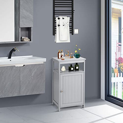Bathroom Floor Storage Cabinet, Multifunctional Free Standing Cabinet with Single Door and Adjustable Shelf, Side Cabinet for Home Living Room Office(Grey)