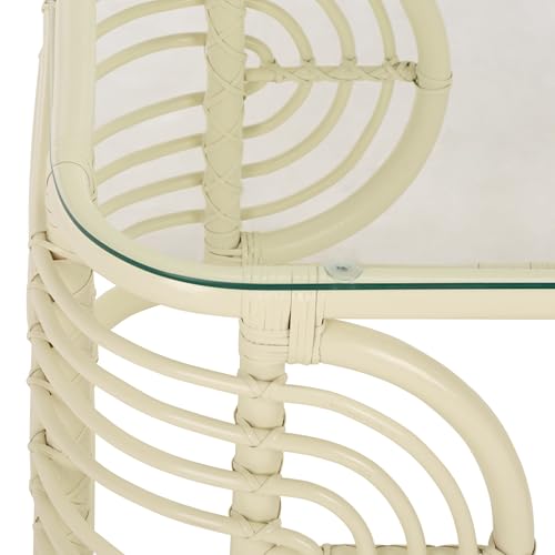 SAFAVIEH Furniture - Lidiya Coffee Table - White Rattan with Glass Top - Boho Coastal Living Room Accent Table, Fully Assembled, 30.7" W x 22.8" D x 15.9" H (COF9900A)