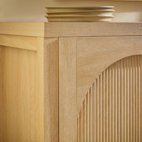 Sasha 4-Door Reeded Sideboard Buffet with Cord Management, 70 Inch, Coastal Oak