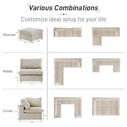 Cloud Modular Sectional Sofa,Down Filled Comfort Oversized Living Room Sets for Living Room,Large 8 Seater Minimalist Wide Deep Seat Convertible Couches,Sofa Cover Washable & Removable (Khaki)