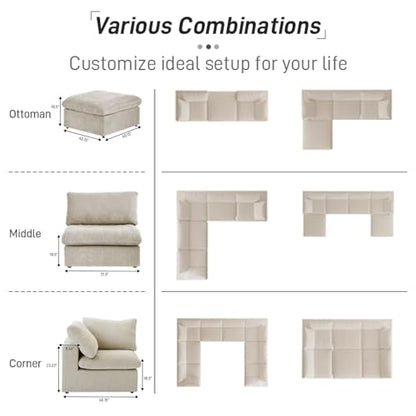 Cloud Modular Sectional Sofa,Down Filled Comfort Oversized Living Room Sets for Living Room,Large 8 Seater Minimalist Wide Deep Seat Convertible Couches,Sofa Cover Washable & Removable (Khaki)