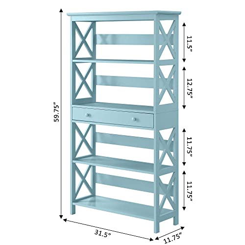 Oxford 5 Tier Bookcase with Drawer, Sea Foam