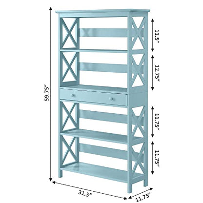 Oxford 5 Tier Bookcase with Drawer, Sea Foam