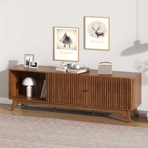 TV Stand for Tvs up to 75", Mid Century Modern TV Console with Sliding Door, view 4