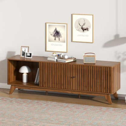 TV Stand for Tvs up to 75", Mid Century Modern TV Console with Sliding Door, view 4