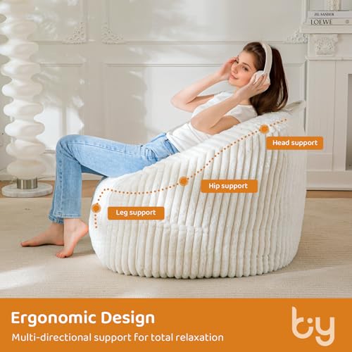 Giant Bean Bag Chair for Adults and Kids, Large Comfy Cozy Beanbag, Floor Sofa for Teens, Living Room, Gaming, Reading, Beige