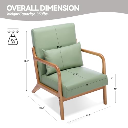 Mid Century Modern PU Leather Chair with Lumbar Pillow and Solid Wood Frame, view 3