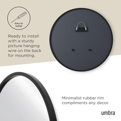 Hub Round Wall Mirror with Rubber Frame, Modern Style for Bathroom, Entryway, Living Room and More, 37-Inch, Black