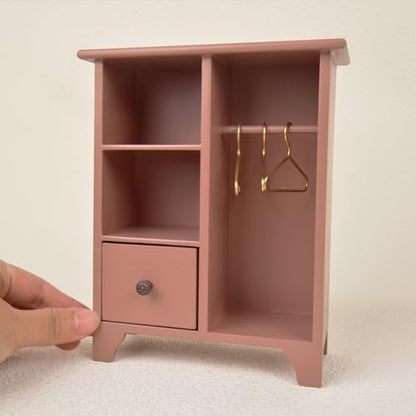 Funy Mini House 1/12 Scale Wood Dollhouse Furniture Wardrobe - Miniature Bedroom Furniture Closet with 3 Hangers Sliding Drawer for BJD/OB11 Birthday Holiday for 3+ Year Old (Pink)
