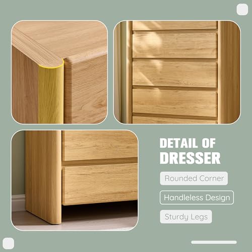 Modern 5 Drawers Dresser for Bedroom, Chests of Drawers-Natural, view 4