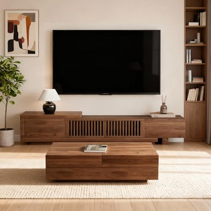 78.5"-105" Mid-Century Modern Extendable TV Stand, Walnut, view 4