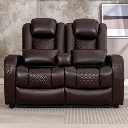 Loveseat Recliner, Recliner Sofa with Cup Holders and 2 Pillows, Wall Hugger Recliners & 135° Reclining Loveseat (Brown PU Leather Furniture)