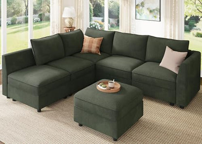 Modular Sectional Sleeper Sofa Green Couch L Shaped Sectional Sofa with Storage, Convertible Couches for Living Room - Green