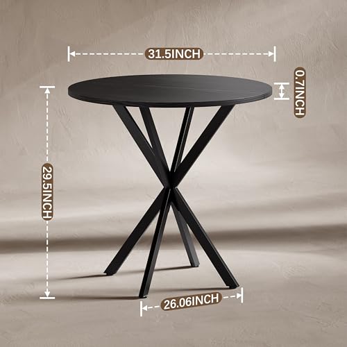 31.5" Black Small Round Dining Table for 2-4, Space Saving Circle Kitchen Dinner Table, Mid Century Modern Dining Room Desk for Kitchen, Apartment