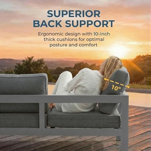 Aluminum Patio Furniture Set for All Weather, Oversized Metal Outdoor Furniture Set with 27.5" Deep Seating and 3.2" Wide Armrest, Outdoor Patio Conversation Sets with 10" Back Suport Cushion