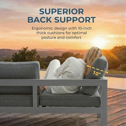 Aluminum Patio Furniture Set for All Weather, Oversized Metal Outdoor Furniture Set with 27.5" Deep Seating and 3.2" Wide Armrest, Outdoor Patio Conversation Sets with 10" Back Suport Cushion