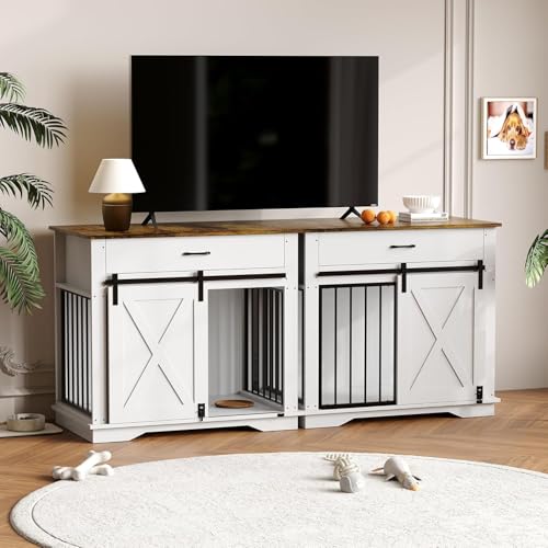 38" Dog Crate Furniture, Wooden Dog Furniture with Sliding Door and Drawer, view 4