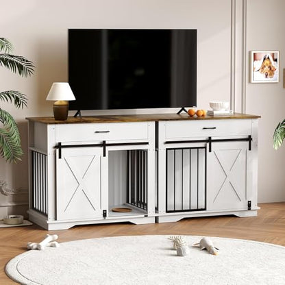 38" Dog Crate Furniture, Wooden Dog Furniture with Sliding Door and Drawer, view 4